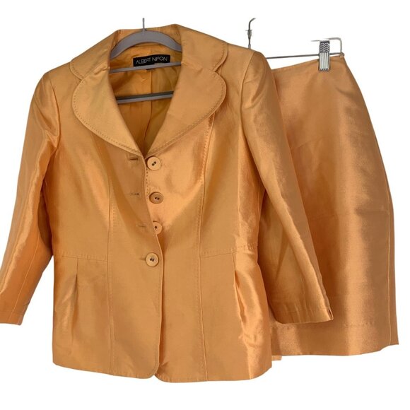 VTG Albert Nipon Silk Wool Blend Two-Piece Skirt Jacket Suit Set Size 4 RF10606 - Picture 1 of 9